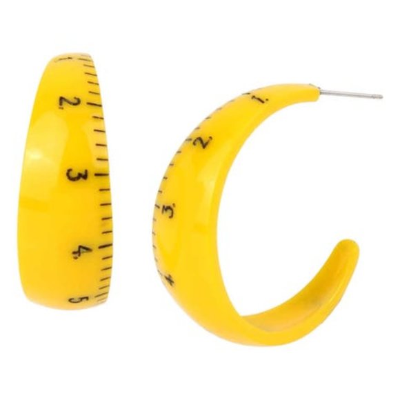 Betsey Johnson Ruler Hoop Earrings Yellow - Picture 1 of 3